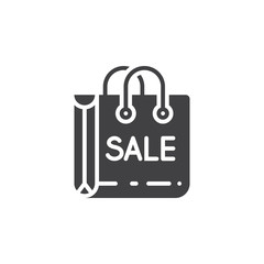 Sale, shopping bag icon vector, filled flat sign, solid pictogram isolated on white, logo illustration