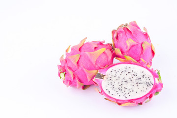 fresh  raw organic dragon fruit (dragonfruit) or pitaya on white background healthy fruit food isolated
