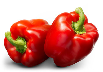 Group of sweet red pepper isolated on white background.