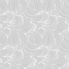 Beautiful subtle hand drawn curly waves doodle repeated background. Vector illustration.