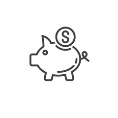 Piggy bank, Savings line icon, outline vector sign, linear pictogram isolated on white. logo illustration