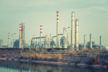 Fototapeta premium Refinery industrial plant with Industry boiler at night
