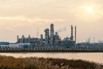 Refinery industrial plant with Industry boiler at night