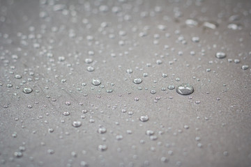 Drops of water on the black teflon background.