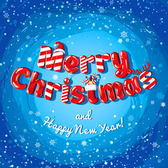 Christmas card poster banner with candies and snowflakes. Vector illustration.