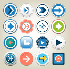 Arrow vector 3d button icon set. Isolated interface line symbol for app, web and music digital illustration design. Application sign element collection.