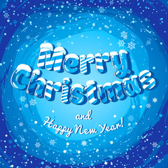 Christmas card poster banner with ice letters and snowflakes. Vector illustration.