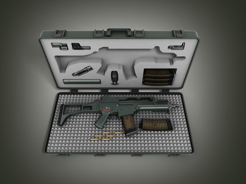 Gun In The Briefcase 3d Render On A Gradient Background