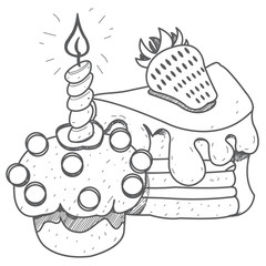 Two different cakes. Baking outline drawing.