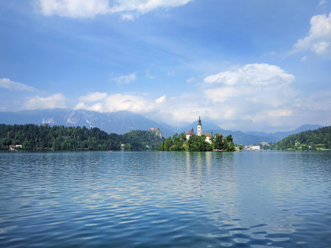 Lake Bled with island and castle, Slovenia