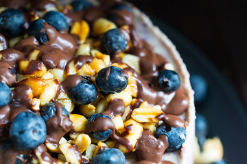 Raw Vegan Blueberry Cheesecake, Top View, Close-up View