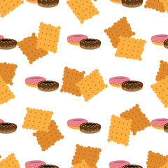 Seamless pattern with crackers and donuts.