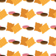Seamless pattern with crackers and donuts.