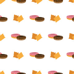 Seamless pattern with crackers and donuts.