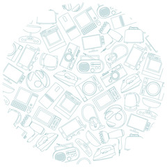 Fototapeta na wymiar home electronic appliances in a circle isolated on white background
