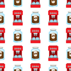 Seamless pattern with illustrations on the theme of coffee. Coffee maker and jar of coffee.
