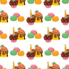 Seamless pattern with macaroon and cakes.
