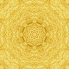 Mandala with gold metal texture. Kaleidoscopic sacred geometry element. Alchemy, religion,...
