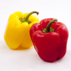 Fresh vegetables Three sweet Red, Yellow, Green Peppers isolated on white background.