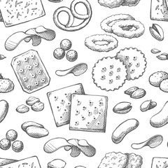 Seamless background with sketch snack food