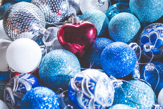 Background Of Red Blue And White Christmas Decorations