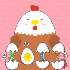 cute big fat white hen 2017 on pink happy new year background