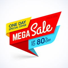 One Day Mega Sale banner, special offer , big sale, at up to  80% off. 