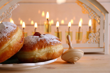 Selective focus image of jewish holiday Hanukkah © tomertu