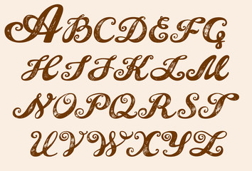 Calligraphy alphabet typeset lettering. Hand drawn alphabet. Capital and lower-case letters. Copy-book hand font. Hand drawn sketch of ABC letters in old fashion vintage style. Calligraphy letters set