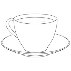 Cup of coffe with saucer outline. Vector illustration
