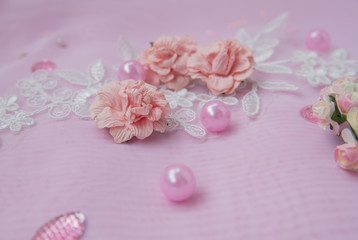pink flowers and beads..