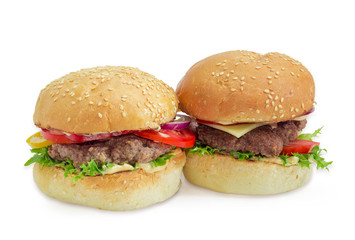 Hamburger and cheeseburger on a light background