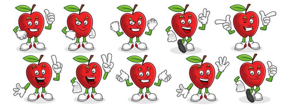 Vector set of Apple character, apple mascot. 