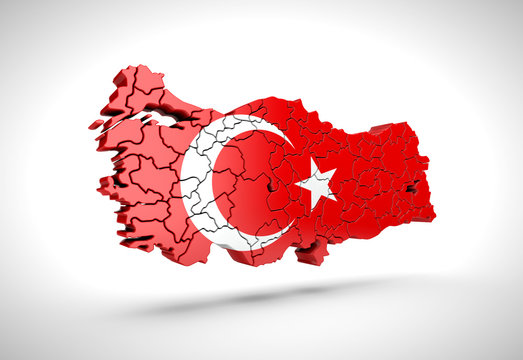 Map of Turkish on a grey background. 3d rendering.
