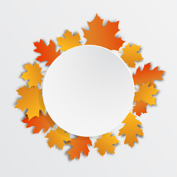 Happy Thanksgiving label beautiful maple leaves.