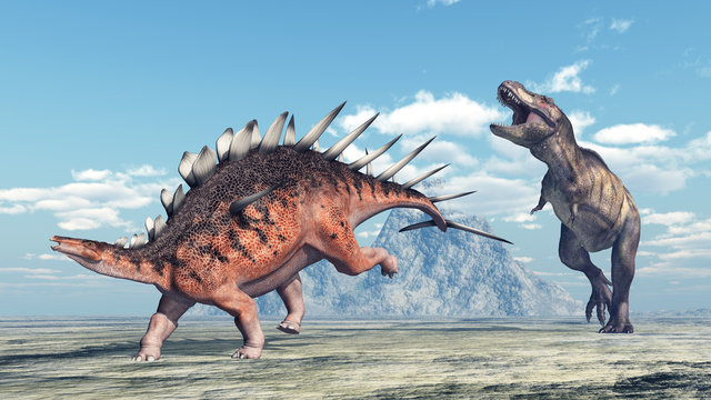 Tyrannosaurus Rex attacks Kentrosaurus
