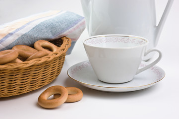 tea set and bagels