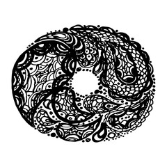 Letter O. Decorative Alphabet with a paisley zen doodle tattoo ornaments filling. Display font and numbers. Hand drawn letters in vintage style. Used for quote lettering.