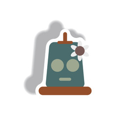 Vector illustration paper sticker Halloween icon mask with flower