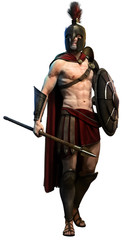 Armed Spartan warrior 3D illustration - obrazy, fototapety, plakaty