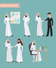 set of arab man business character at office work.