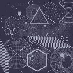 Sacred geometry symbols and elements background. Cosmic, universe, bing bang, alchemy, religion, philosophy, astrology, science, physics, chemistry and spirituality themes.