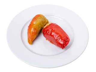 Paprika peppers stuffed with rice.