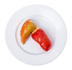 Paprika peppers stuffed with rice.