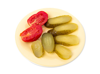 Marinated cucumbers and tomatoes.