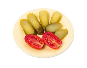 Marinated cucumbers and tomatoes.