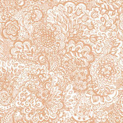 Floral doodle seamless wallpaper pattern. Illustration with paisley ornaments. Textile with hand-drawn flowers.