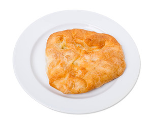 Salty puff pie with mashed potatoes.