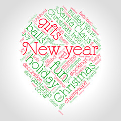 New year word cloud in shape of balloon. Christmas concept. Vector.