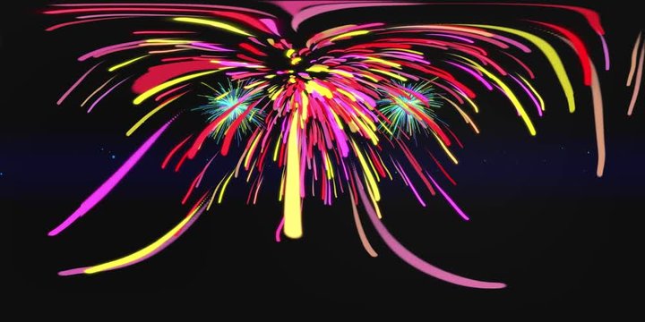VR 360 Firework Background in Dark Space with Sound, Seamless Looping Motion design Footage.